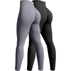 imageOQQ Womens 2 Piece Yoga Legging Seamless Workout High Waist Butt Liftings Athletic LeggingsBlack grey