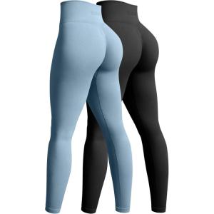 imageOQQ Womens 2 Piece Yoga Legging Seamless Workout High Waist Butt Liftings Athletic LeggingsBlack haze Blue