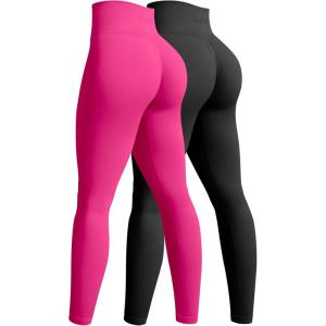 imageOQQ Womens 2 Piece Yoga Legging Seamless Workout High Waist Butt Liftings Athletic LeggingsBlack pitaya