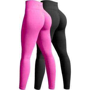 imageOQQ Womens 2 Piece Yoga Legging Seamless Workout High Waist Butt Liftings Athletic LeggingsBlack rose