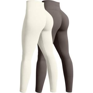 imageOQQ Womens 2 Piece Yoga Legging Seamless Workout High Waist Butt Liftings Athletic LeggingsTea Leaf beige