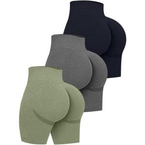 imageOQQ Womens 3 Piece High Waist Workout Shorts Butt Lifting Tummy Control Ruched Booty Smile Yoga Short PantsBlack Grey Avocadogreen