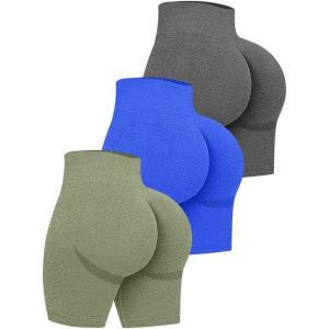 imageOQQ Womens 3 Piece High Waist Workout Shorts Butt Lifting Tummy Control Ruched Booty Smile Yoga Short PantsGrey Blue Avocadogreen