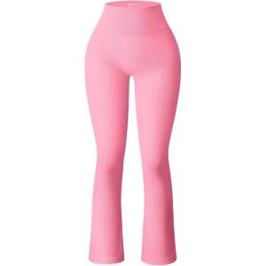 imageOQQ Womens Flare Pants Ribbed Seamless Workout High Waist Bell Bottoms PantsCandypink