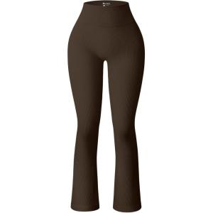 imageOQQ Womens Flare Pants Ribbed Seamless Workout High Waist Bell Bottoms PantsDarkbrown