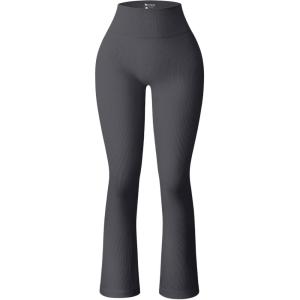 imageOQQ Womens Flare Pants Ribbed Seamless Workout High Waist Bell Bottoms PantsDarkgrey