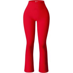 imageOQQ Womens Flare Pants Ribbed Seamless Workout High Waist Bell Bottoms PantsRed