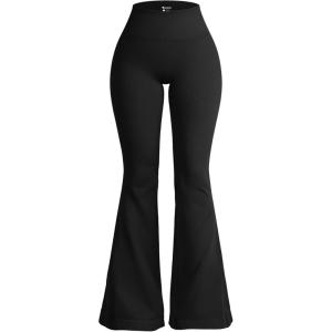 imageOQQ Womens Flared Pants High Waisted Yoga Leggings Stretchy Bell Buttom Wide LegBlack