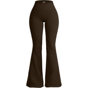 imageOQQ Womens Flared Pants High Waisted Yoga Leggings Stretchy Bell Buttom Wide LegDarkbrown