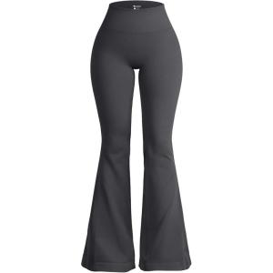 imageOQQ Womens Flared Pants High Waisted Yoga Leggings Stretchy Bell Buttom Wide LegDarkgrey