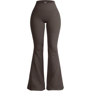 imageOQQ Womens Flared Pants High Waisted Yoga Leggings Stretchy Bell Buttom Wide LegTea Leaf