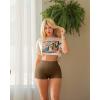imageOQQ Women 3 Piece Yoga Shorts Sexy High Waist Booty Stretch Workout Exercise Hot ShortsBlack Coffee Beige