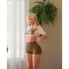 imageOQQ Women 3 Piece Yoga Shorts Sexy High Waist Booty Stretch Workout Exercise Hot ShortsBlack Coffee Beige