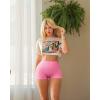 imageOQQ Women 3 Piece Yoga Shorts Sexy High Waist Booty Stretch Workout Exercise Hot ShortsBlack Darkgrey Candypink