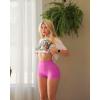 imageOQQ Women 3 Piece Yoga Shorts Sexy High Waist Booty Stretch Workout Exercise Hot ShortsBlack Darkgrey Rose