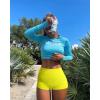 imageOQQ Women 3 Piece Yoga Shorts Sexy High Waist Booty Stretch Workout Exercise Hot ShortsSea Salt Blue yellow green