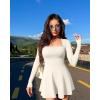 imageOQQ Women Long Sleeve Dresses Square Neck Casual Party Club ALine Mini DressBeige