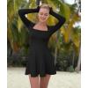 imageOQQ Women Long Sleeve Dresses Square Neck Casual Party Club ALine Mini DressBlack