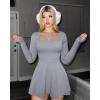 imageOQQ Women Long Sleeve Dresses Square Neck Casual Party Club ALine Mini DressGrey