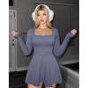 imageOQQ Women Long Sleeve Dresses Square Neck Casual Party Club ALine Mini DressGrey Blue