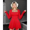 imageOQQ Women Long Sleeve Dresses Square Neck Casual Party Club ALine Mini DressRed