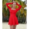 imageOQQ Women Long Sleeve Dresses Square Neck Casual Party Club ALine Mini DressRed