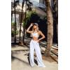 imageOQQ Women Pants Wide Leg High Waist Casual Lounge Pant Travel Vacation Trousers White