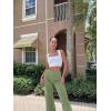 imageOQQ Women Wide Leg Pants High Waist Casual Pants Fall Clothes OutfitsPea Green