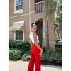 imageOQQ Women Wide Leg Pants High Waist Casual Pants Fall Clothes OutfitsRed