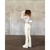 imageOQQ Womens 2 Piece Flared Pants Ribbed Fold Over Kick Ruched Stretch High Waist Casual Wide LegBlack beige