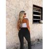imageOQQ Womens 2 Piece Flared Pants Ribbed Fold Over Kick Ruched Stretch High Waist Casual Wide LegBlack black