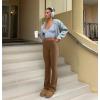imageOQQ Womens 2 Piece Flared Pants Ribbed Fold Over Kick Ruched Stretch High Waist Casual Wide LegBlack coffee