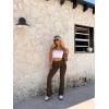 imageOQQ Womens 2 Piece Flared Pants Ribbed Fold Over Kick Ruched Stretch High Waist Casual Wide LegBlack darkbrown