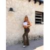 imageOQQ Womens 2 Piece Flared Pants Ribbed Fold Over Kick Ruched Stretch High Waist Casual Wide LegBlack darkbrown