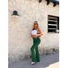 imageOQQ Womens 2 Piece Flared Pants Ribbed Fold Over Kick Ruched Stretch High Waist Casual Wide LegBlack darkgreen