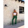 imageOQQ Womens 2 Piece Flared Pants Ribbed Fold Over Kick Ruched Stretch High Waist Casual Wide LegBlack darkgreen