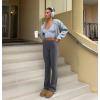 imageOQQ Womens 2 Piece Flared Pants Ribbed Fold Over Kick Ruched Stretch High Waist Casual Wide LegBlack darkgrey
