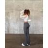 imageOQQ Womens 2 Piece Flared Pants Ribbed Fold Over Kick Ruched Stretch High Waist Casual Wide LegBlack darkgrey