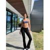 imageOQQ Womens 2 Piece Flared Pants Ribbed Fold Over Kick Ruched Stretch High Waist Casual Wide LegBlack darkgrey