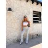 imageOQQ Womens 2 Piece Flared Pants Ribbed Fold Over Kick Ruched Stretch High Waist Casual Wide LegBlack heather Grey