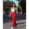 imageOQQ Womens 2 Piece Flared Pants Ribbed Fold Over Kick Ruched Stretch High Waist Casual Wide LegBlack red