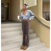 imageOQQ Womens 2 Piece Flared Pants Ribbed Fold Over Kick Ruched Stretch High Waist Casual Wide LegBlack tea Leaf