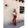imageOQQ Womens 2 Piece Flared Pants Ribbed Fold Over Kick Ruched Stretch High Waist Casual Wide LegBlack winered