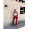 imageOQQ Womens 2 Piece Flared Pants Ribbed Fold Over Kick Ruched Stretch High Waist Casual Wide LegBlack winered