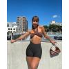 imageOQQ Womens 3 Piece Yoga Shorts Ribbed Seamless Workout High Waist Cross Over Athletic LeggingsBlack Grey Blue