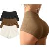 imageOQQ Women 3 Piece Yoga Shorts Sexy High Waist Booty Stretch Workout Exercise Hot ShortsBlack Coffee Beige