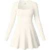 imageOQQ Women Long Sleeve Dresses Square Neck Casual Party Club ALine Mini DressBeige