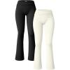imageOQQ Womens 2 Piece Flared Pants Ribbed Fold Over Kick Ruched Stretch High Waist Casual Wide LegBlack beige