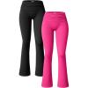 imageOQQ Womens 2 Piece Flared Pants Ribbed Fold Over Kick Ruched Stretch High Waist Casual Wide LegBlack pitaya