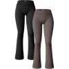 imageOQQ Womens 2 Piece Flared Pants Ribbed Fold Over Kick Ruched Stretch High Waist Casual Wide LegBlack tea Leaf